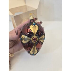 Heart Gifts Hand Painted Ornament Gold Cross Jewel Detail Signed Teresa Thibault